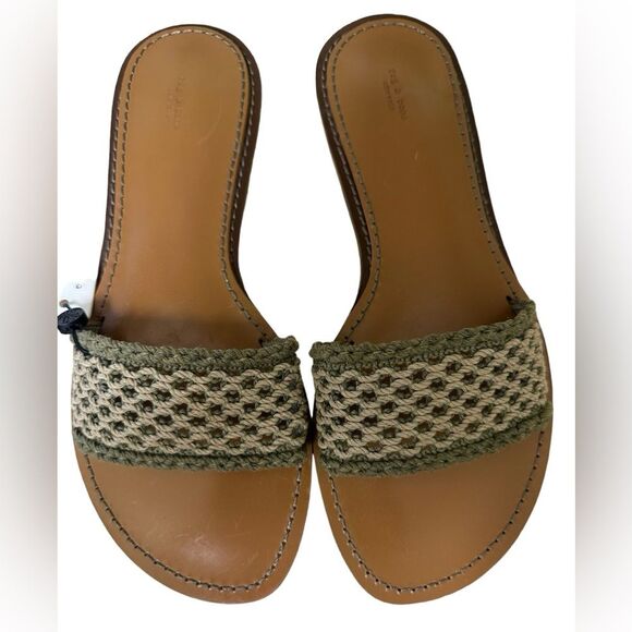 Rag & Bone Melrose khaki & green net slide sandals - Picture 2 of 4